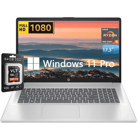 HP 17.3" FHD Laptop, Office 2024 Lifetime License, 17.3" FHD IPS Anti-Glare Display, Office 2024 Lifetime License, AMD Ryzen 5 7430U, Wi-Fi 6, Windows 11 Pro (16GB RAM | 512GB SSD)