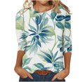 thumbnail image 2 of ICHUANYI Clearance Women's Fashion Printed Loose T-shirt Mid-length 3/4 Sleeves Blouse Round Neck Casual Tops(Light Blue, XXL) ICHUANYI WER2023081404832, 2 of 5