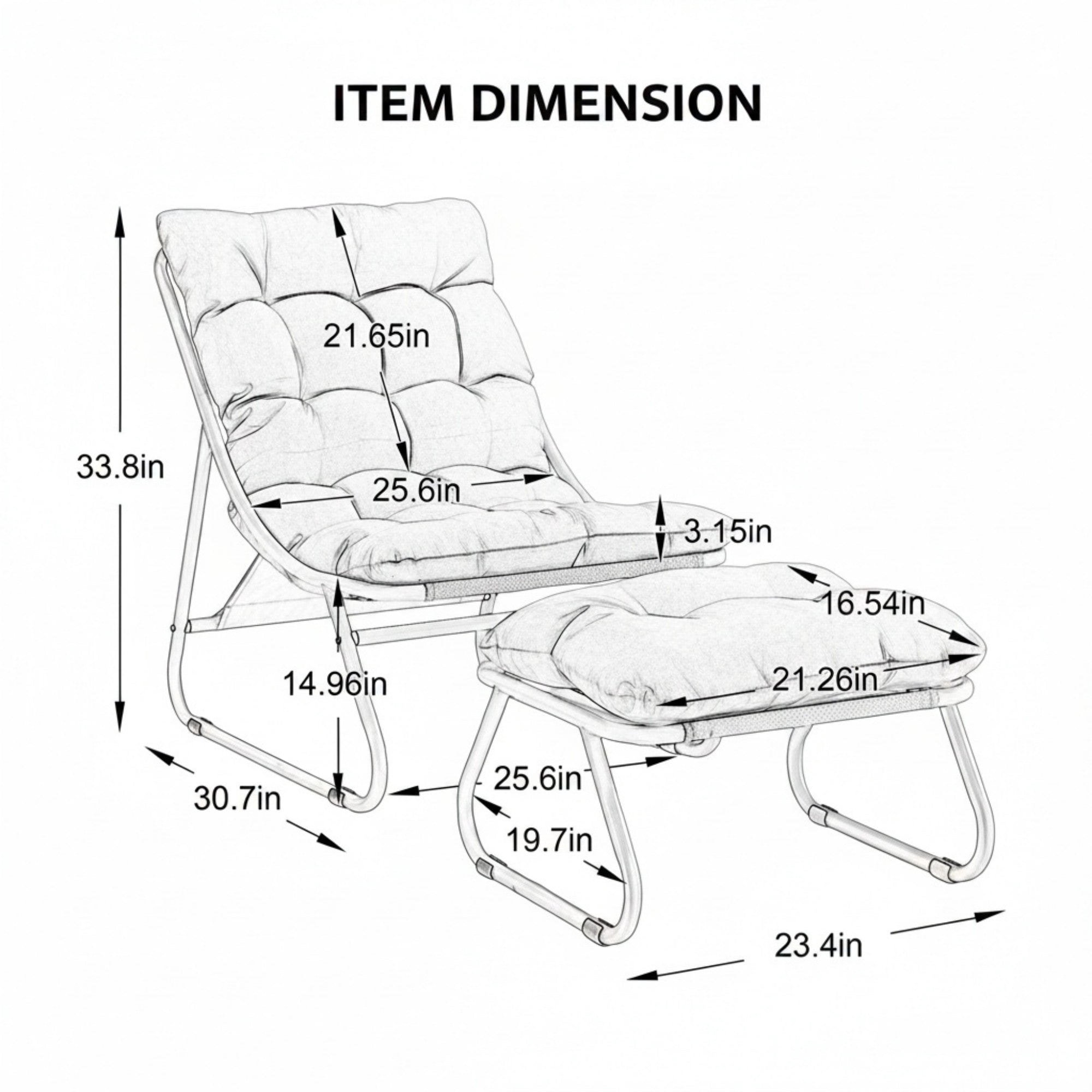 Sailvan Patio Outdoor Lounge Chair with Ottoman,Modern Sling Recliner with Puffy Cushion,Beige Accent Chair for Sunroom Grey