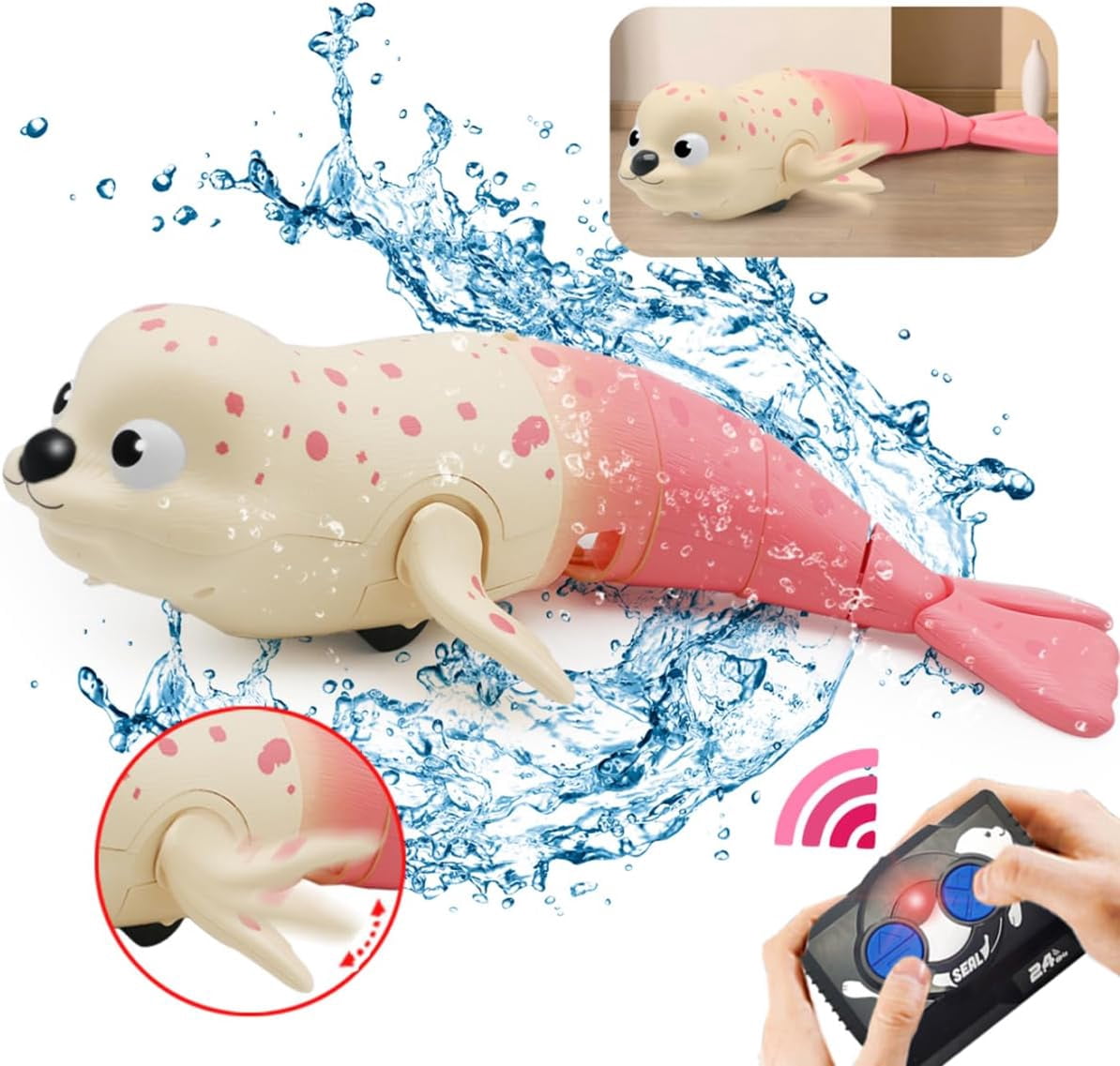 LAFALA Amphibious Remote Control Lazy Seal 2.4Ghz Rechargeable Battery for Kids Gift,Pink
