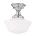 thumbnail image 1 of Design Classics Lighting Polished Nickel 12 Inch Schoolhouse Semi Flush Mount Ceiling Light with Milk Glass Shade, 1 of 3