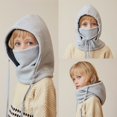 thumbnail image 2 of Opvise Kids Hat Scarf Set Solid Color Drawstring Winter Warm Headgear Thickened Velvet Lining Soft Hat Scarf Winter Accessories Beige, 2 of 8