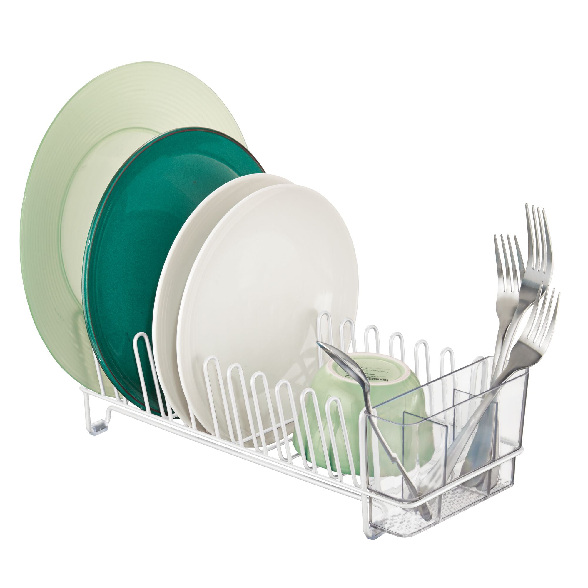 Navaris Dish Drainer Rack - Plate, Cutlery, Pots and Pans Drying Rack for Kitchen - Modern Retro Design Drip Tray with Metal Rack - White