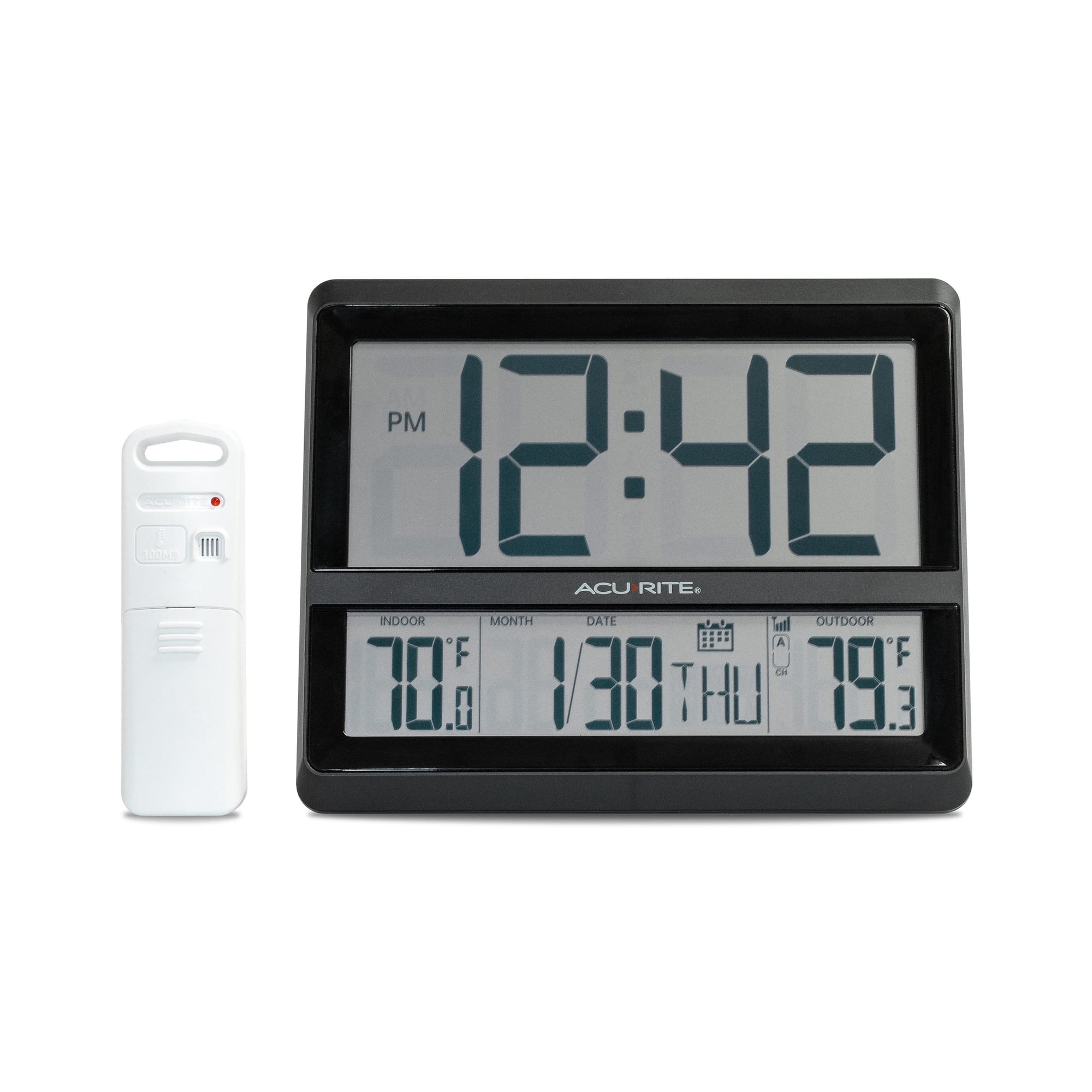 AcuRite Large Wireless Atomic Clock with Indoor and Outdoor Temperature, Date, Day of The Week, and Automatic DST Changes (75440)