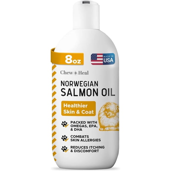 Chew   Heal Norwegian Salmon Oil for Dogs - 8 oz, Fish Oil for Dogs and Cats Skin and Coat - Omega 3