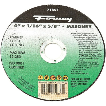 

2PACK Forney Type 1 4 In. x 1/16 In. x 5/8 In. Masonry Cut-Off Wheel