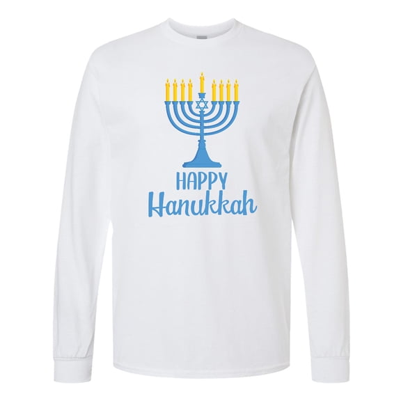 Inktastic Happy Hanukkah with Blue Menorah Long Sleeve T-Shirt