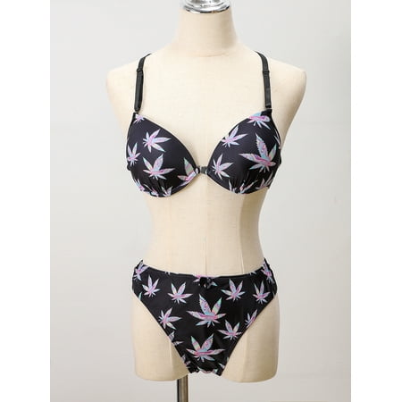 

UIONEN Women s 2 Piece Sexy Lace Strap Bra and Panty Lingerie Set Maple Leaf Size L