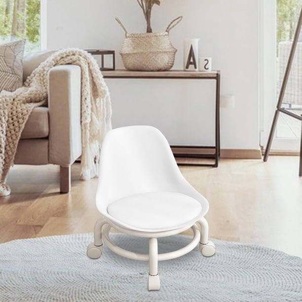 Taburete con Ruedas Silla Giratoria con Respaldo, Ruedas, Taburete de Pedicura Giratorio de 360 degree, Asiento de Ruedas Taburete Corto para Cocina Garaje Blanco Macarena Asiento rodante bajo