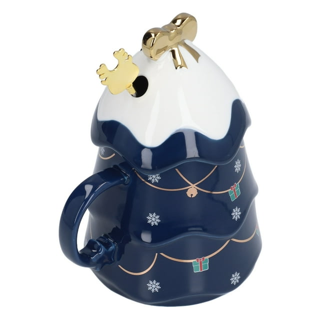 500ml Large Capacity Christmas Cup Ceramic Tea Milk Cup Coffee Mug with Lid Spoon, Beautiful Design, Touch, Wide Application, Dustproof, Large Capacity