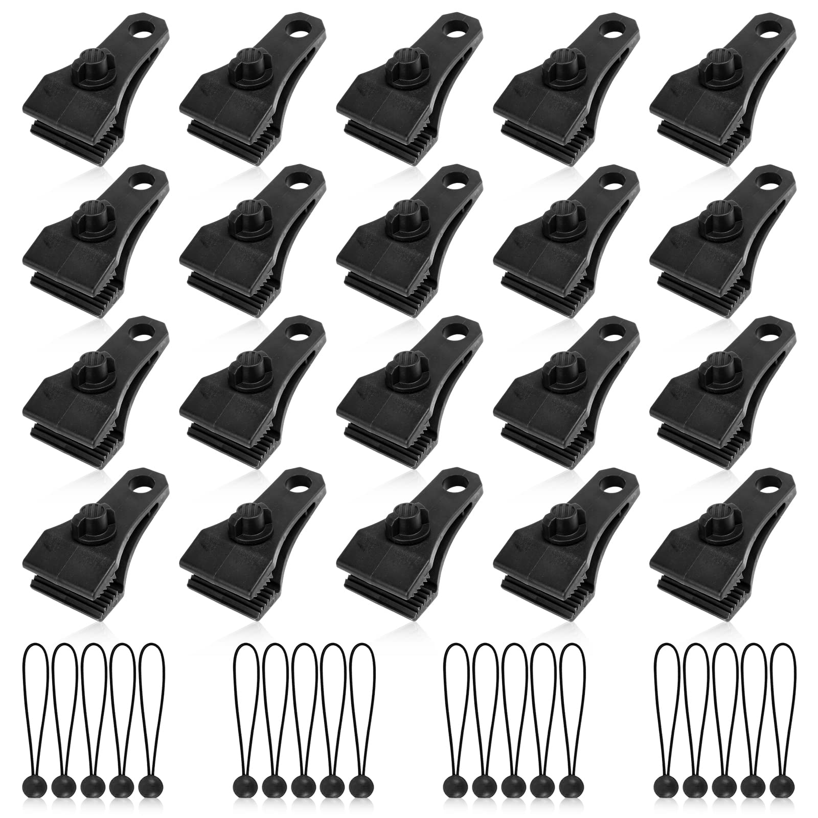 AMURS 20Pcs Upgrade Tarp Clips Heavy Duty Lock Grip Tarp Clamps with 20Pcs Black Ball Bungee