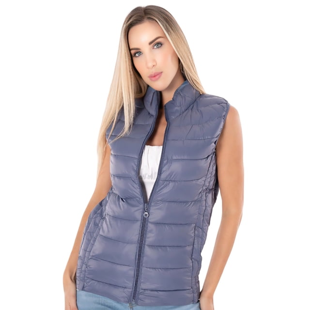 Chaleco Ligero Para Dama, Acolchonado Cuello alto, Ligero, Con Cremallera, Chaleco Basico Puffer Acolchado Para Dama