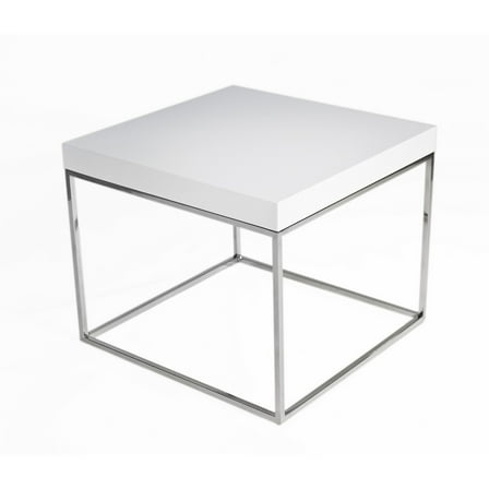Benjara Zen 24" Side End Table- Square- White Lacquer Top- Chrome Steel Frame