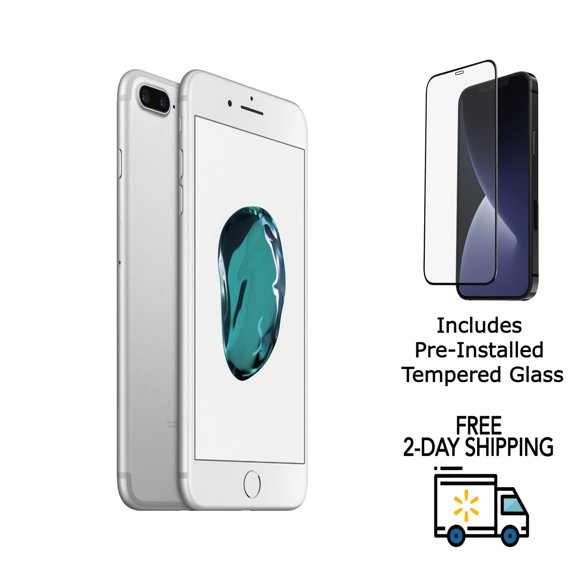 Refurbished Apple iPhone 7 Plus A1661 (Fully Unlocked) 32GB Silver (Grade A) w/ Pre-Installed Tempered Glass