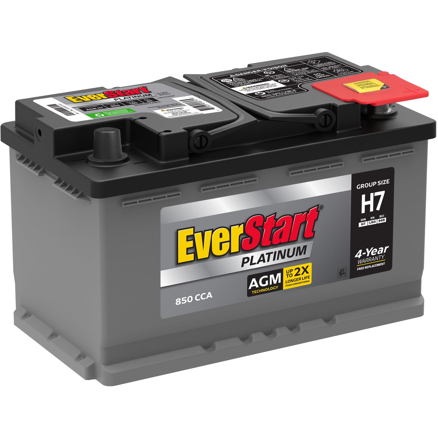 EverStart Platinum AGM Automotive Battery, Group Size H7 / LN4 / 94R, 12 V, 850 CCA
