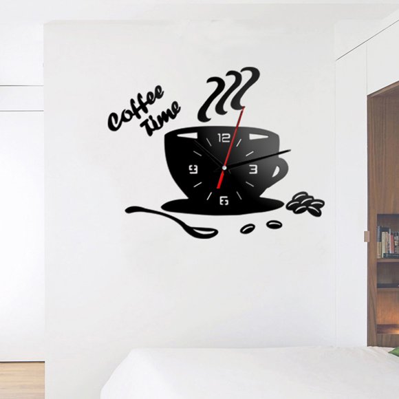 stanreset Acrylic Dial Guartz Wall Clock Non-ticking Coffee Clock Non-ticking Cup Clock Living Room Bedroom Office Decor black