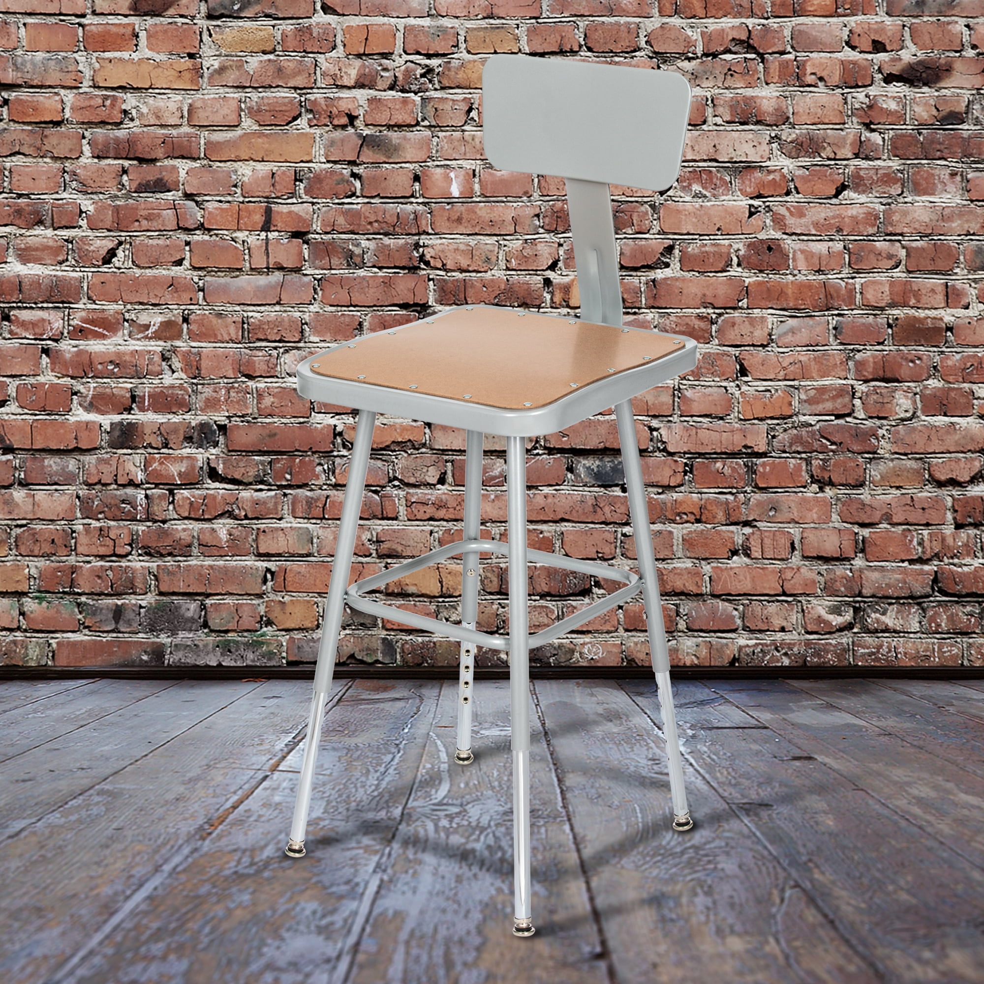 Hampden Furnishings Clint 19-27" Adjustable Steel Science Stool with Backrest, Grey, 2 Pk