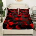 thumbnail image 3 of Erosebridal Honeycomb Geometry Sheet Set Queen, Black Red Bedding Sets Queen Size, Abstract Queen Sheet Sets, Super Cozy Room Decor, 4-Piece, 3 of 7
