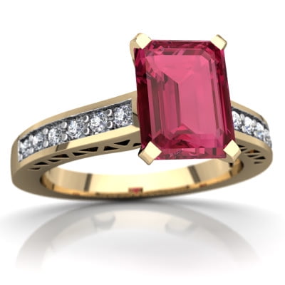 Pink Tourmaline Art Deco Ring in 14K Yellow Gold by