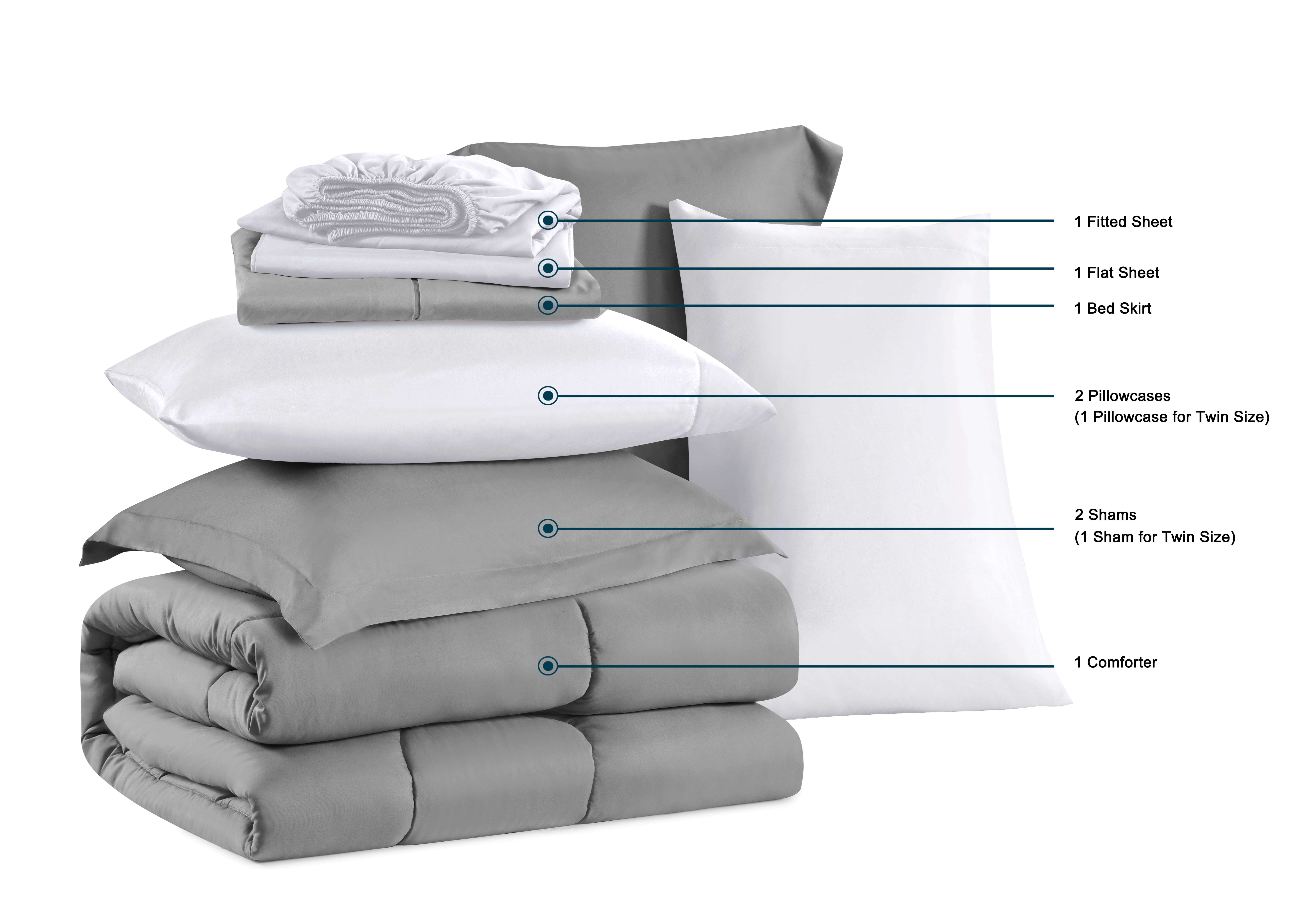 Swift Home Luxury 6 Piece Bed in a Bag, Comforter Set, All Season Complete Bedding Set, Twin/ Twin XL, Light Gray