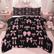 jejeloiu Cartoon Bow Knot Twin Comforter Sets,Pink Black Bowknot Bedding Set For Girl Reversible 2pcs