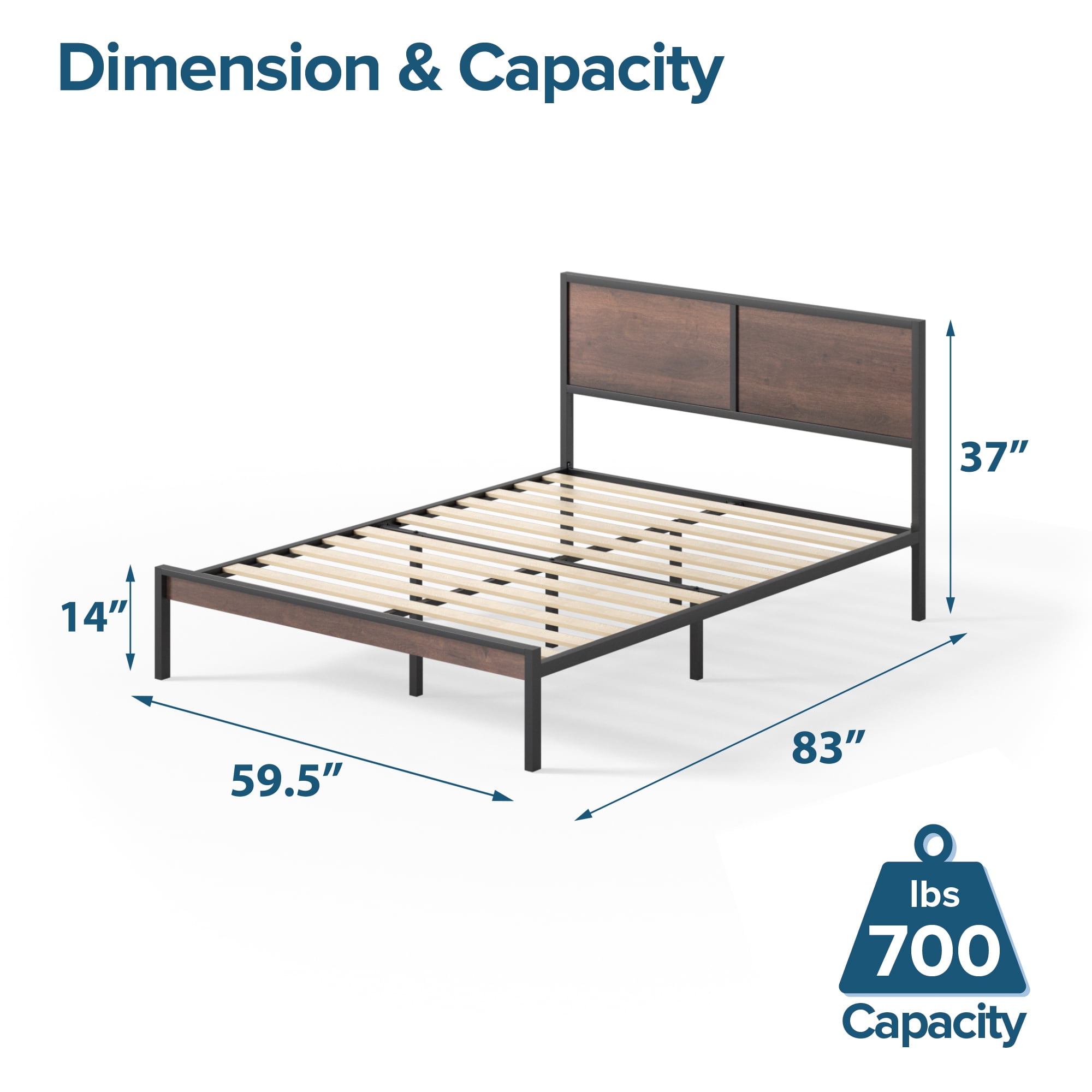 Zinus Mory 37" Metal Platform Bed Frame with Split Headboard, Queen