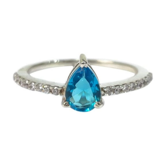 Blue Topaz Ring, Natural Topaz Ring, November Birthstone, 925 Sterling Silver, Womens Ring, Christmas, Thanksgiving, Tiny Dainty Ring, CZ Ring, Handmade, Statement Jewelry, Wedding, Anniversary Gift