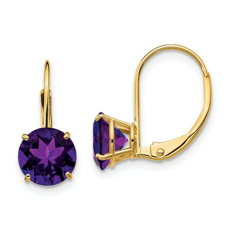 Roy Rose Jewelry 14K Yellow Gold 7mm Amethyst Leverback Earrings