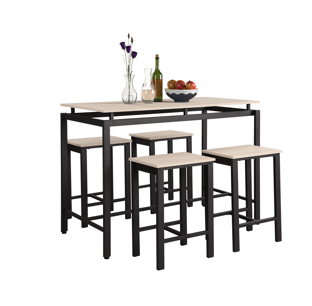 Dining Table Set, 5 Piece Modern Kitchen Table and Chairs Set, Kitchen Dining Room Pub Table Set MDF Top Table with 4 Chairs, Beige Counter Height Table Set for Kitchen Bar Basement, Metal Legs, R1123 - image 2 of 8