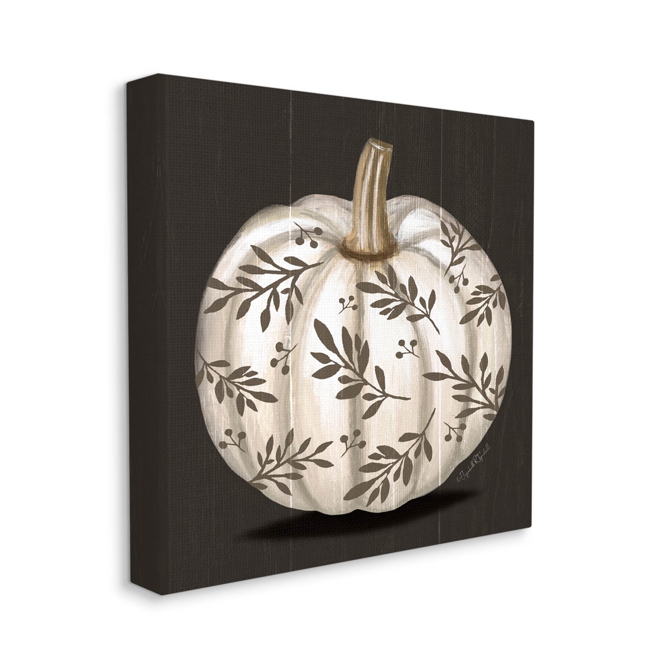 Stupell Industries Leaf Patterned Fall Pumpkin Graphic Art Gallery Wrapped Canvas Print Wall Art, Design by Elizabeth Tyndall