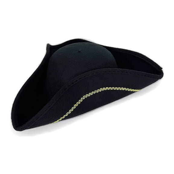 Gyujnb Retro Black Tricorn Hat with Gold Trim - Stylish Cap for Stage Shows,Stylish Casual Accessory, Durable for Outdoor Activities Fishing Hiking & Everyday Outfits,Size:One Size