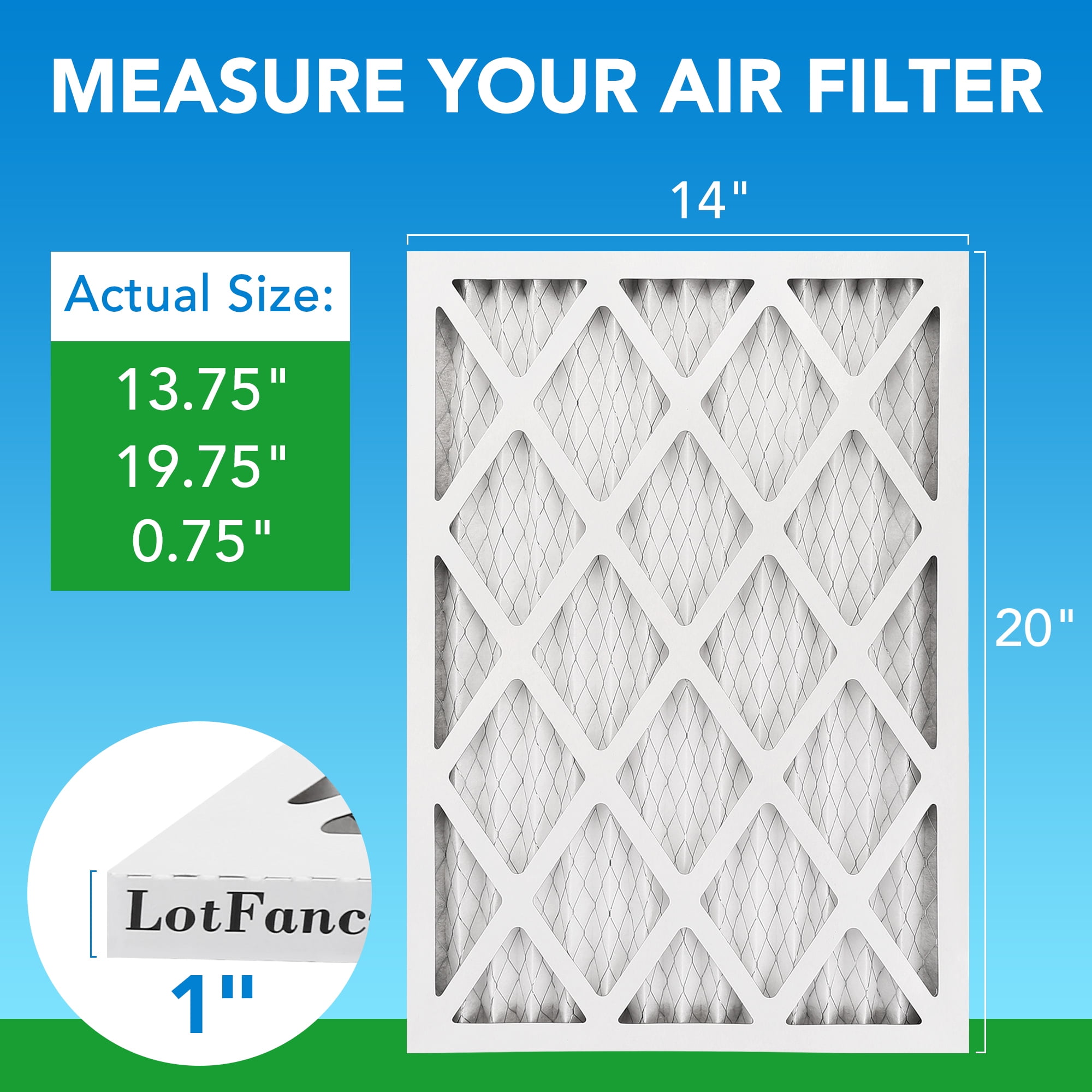LotFancy 14x20x1 Air Filters, 6 Pack, MERV 8 Pleated HVAC AC Furnace Filters