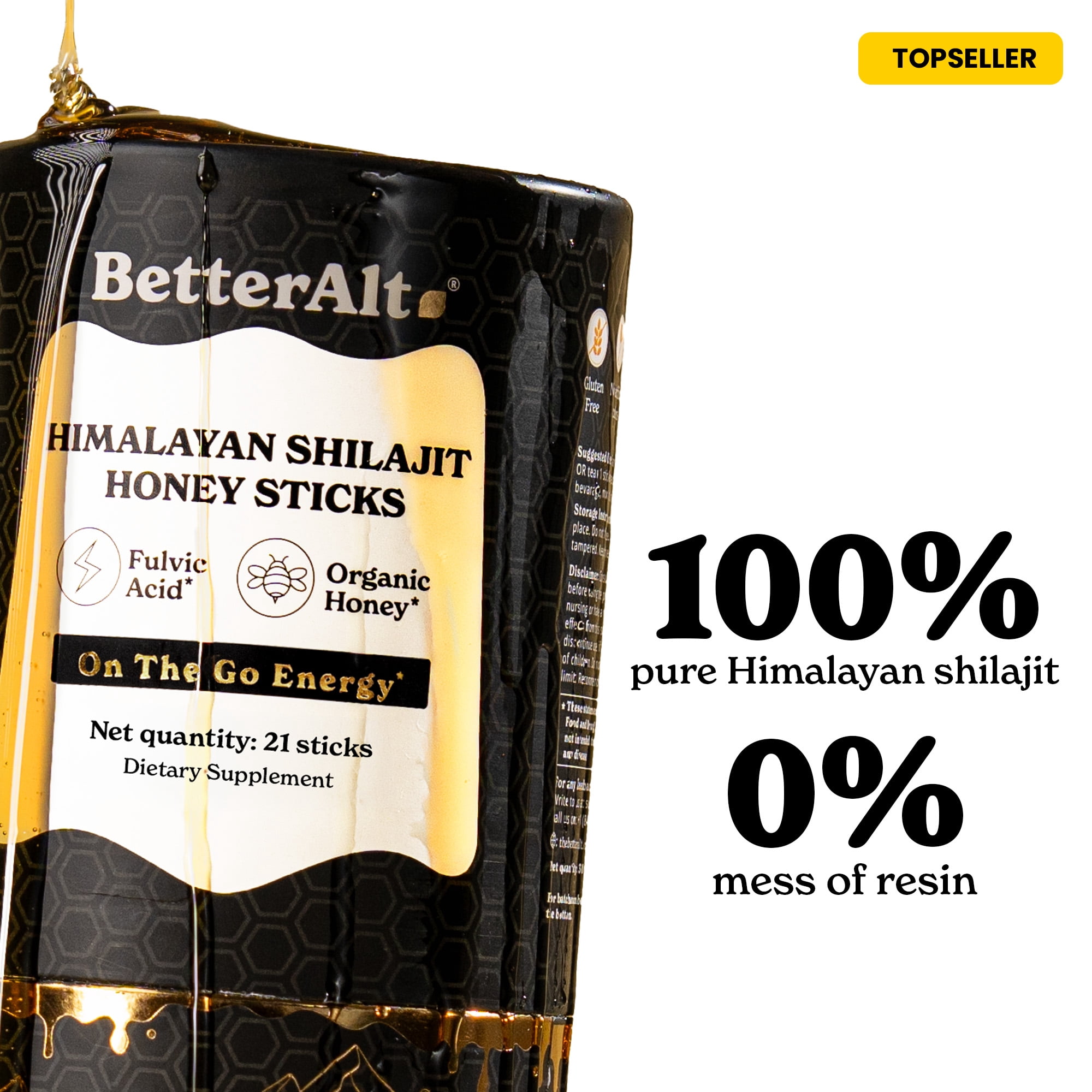 Better Alt Shilajit Honey Sticks Classic With Natural Energy and Vitality, 21 Count