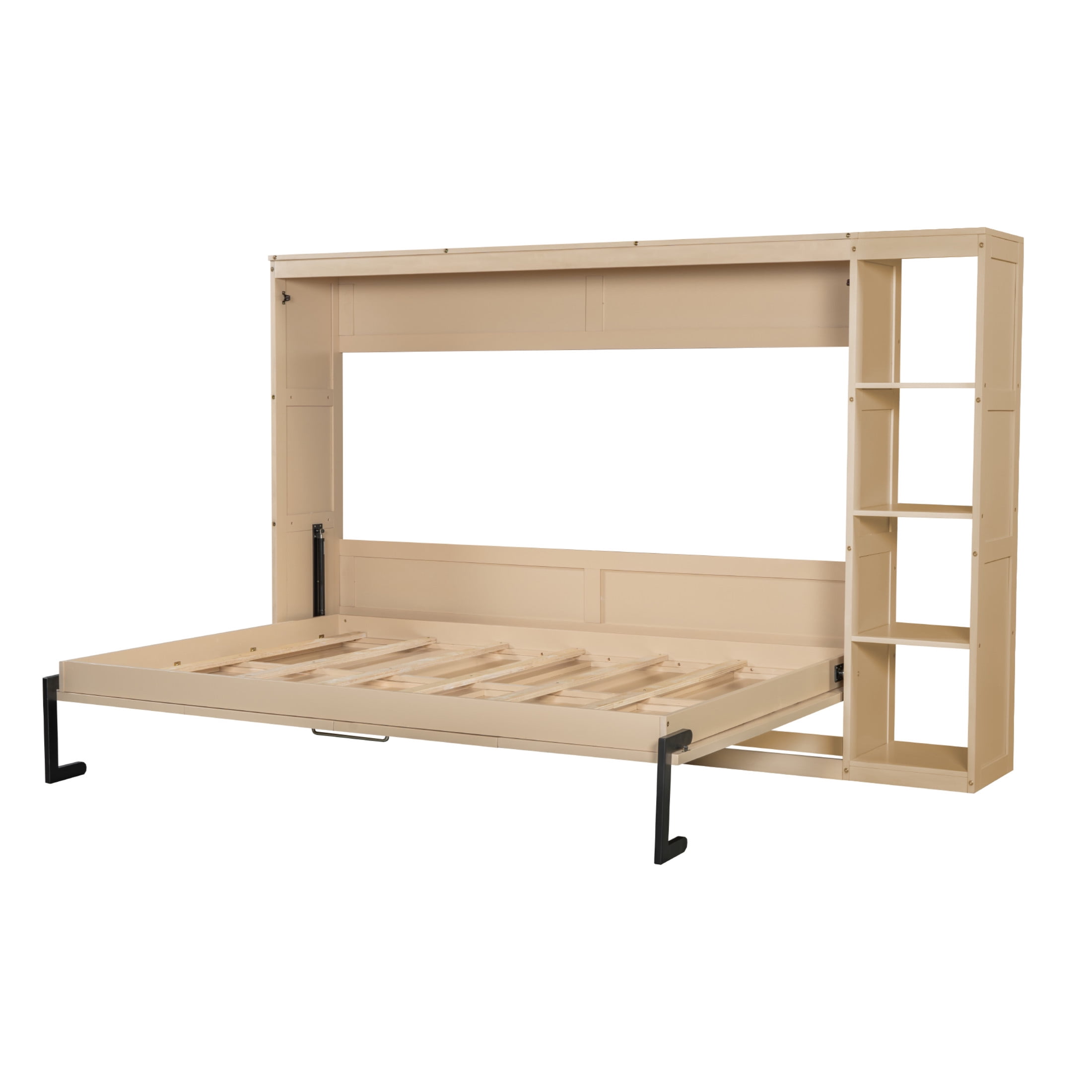 Noble House Vayen Full Size Murphy Bed with Integrated Bookshelf, Wood Wall Bed Cabinet, Space-Saving Design, Natural