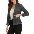 thumbnail image 4 of INSPIRE CHIC Women's Christmas Plaid Tweed Blazer Long Sleeve Open Front Work Office Jackets S Black, 4 of 6
