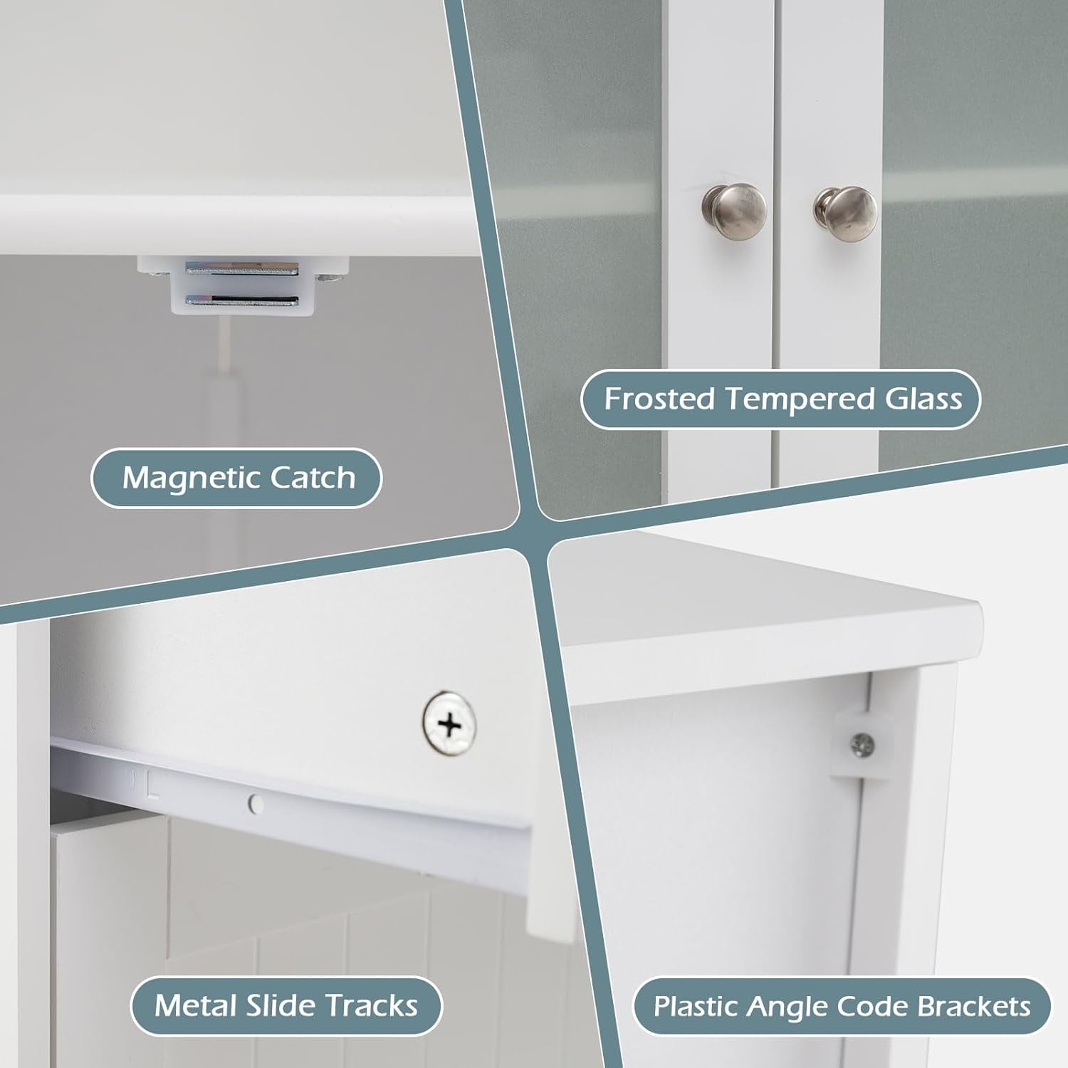 Favory Bathroom Storage Cabinet w/2 Large Drawers, Tall Pantry Cabinet w/Adjustable Inner Shelf, Frosted Tempered Glass Doors, Freestanding Floor Cabinet for Living Room, Kitchen, Dining Room