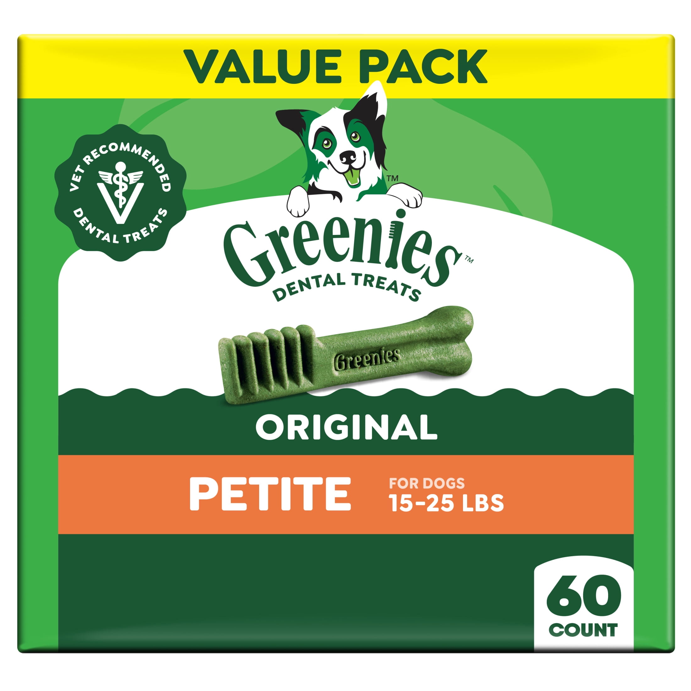 (4 pack) Greenies Original Flavor Adult Natural Dental Dog Treats Petite Size, 36 oz Pack (60 Count)