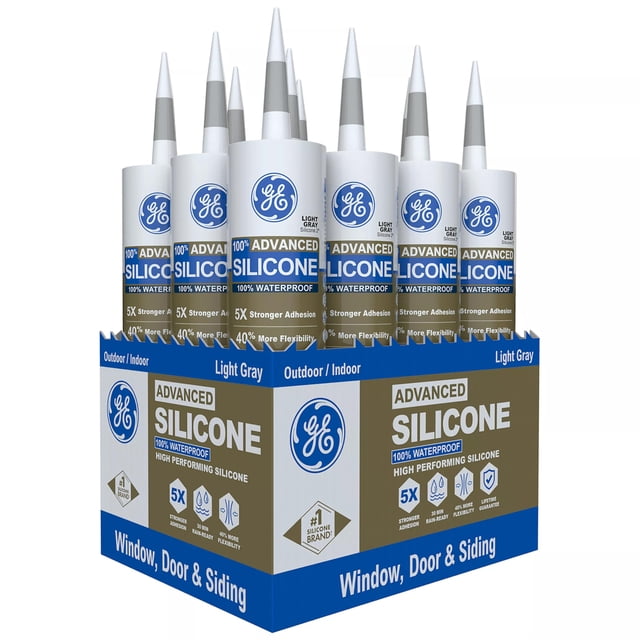 Sellador de silicona GE Advanced gris claro 300 ml, paquete de 12