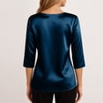 thumbnail image 5 of Women Silk Satin Tops Cap 3/4 Length Sleeve Blouse Summer V Neck Shirts Business Casual Outfits #01Blue S, 5 of 6