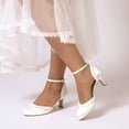 thumbnail image 2 of Women's Pumps High Heel Bow Rhinestones Satin 4CM Ankle Strap Party Dress Wedding Shoes, 2 of 6