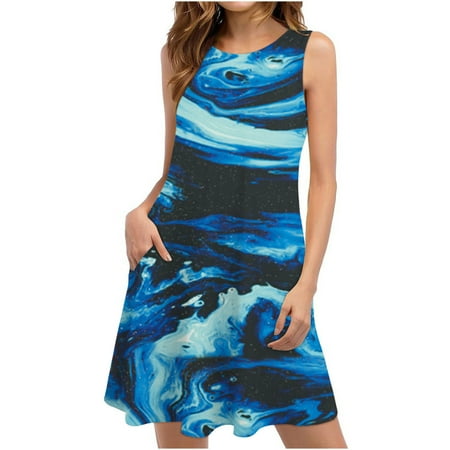 

Giligiliso Dresses For Women Clearance Summer Dresses For Women Beach Floral Tshirt Sundress Casual Pockets Boho Tank Dress