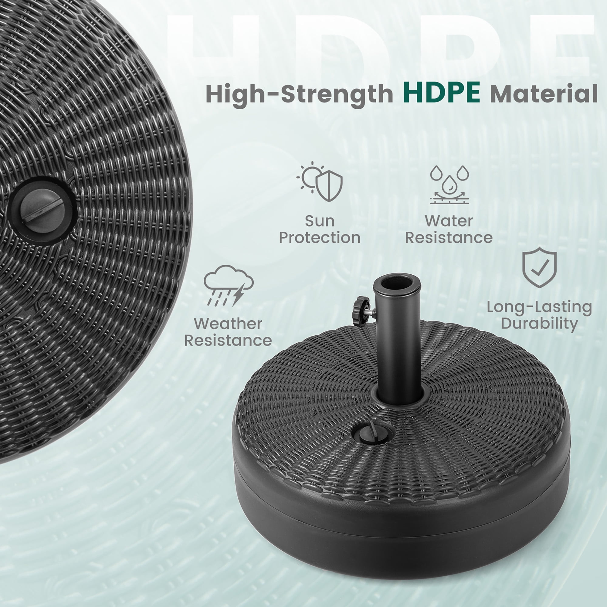 Costway 18'' Patio Fillable Round Umbrella Base Stand Holder Fit Pole 1.5''/1.9'' Weighted