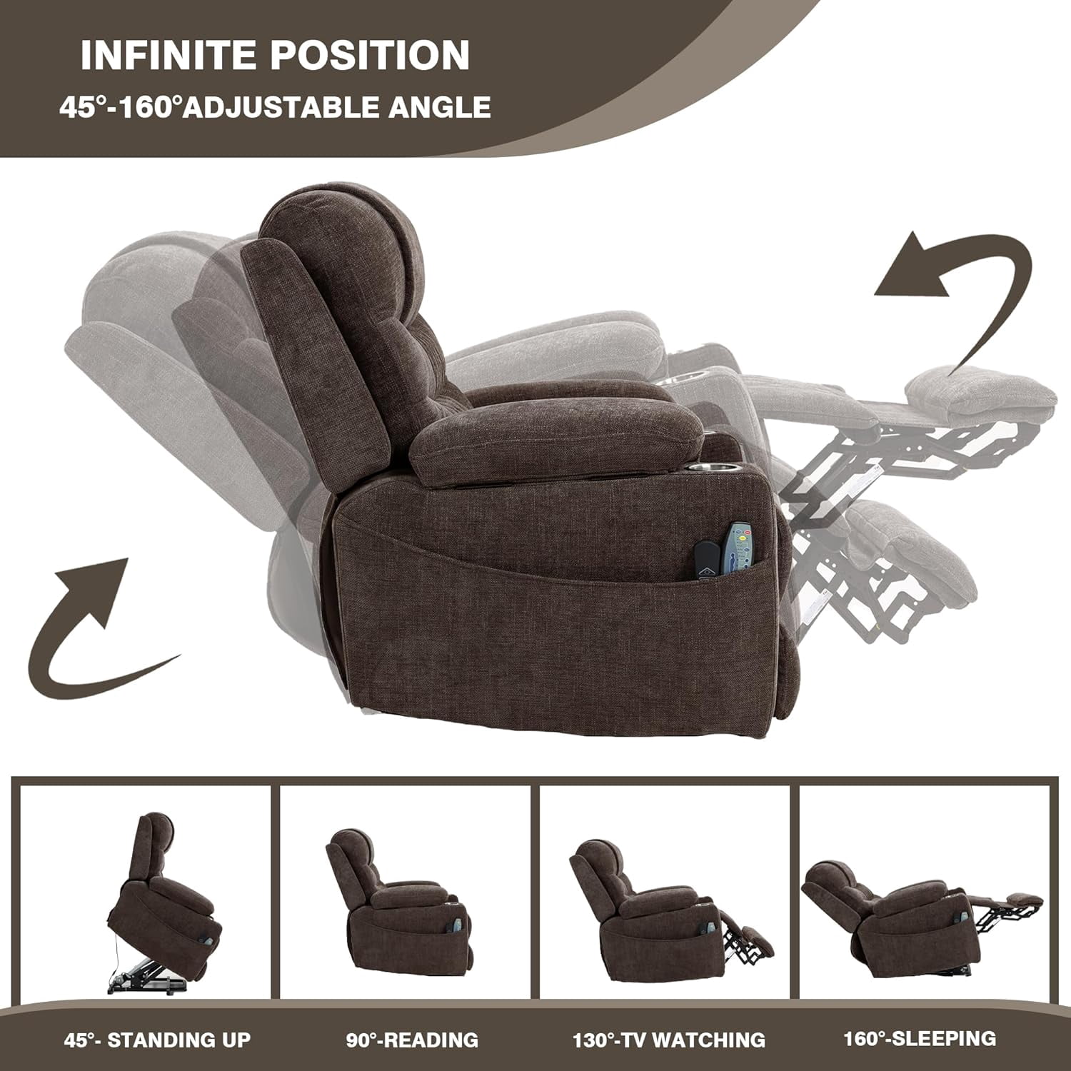 Lift Chair with Heat and Massage, Zero Gravity Lay Flat Recliner with Cup Holders & Adjustable Seat for Adults Living Room Lounge Recliners on Clearance