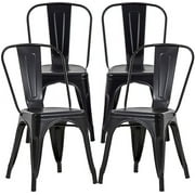 FDW Metal Dining Chairs Metal Chairs Patio Chair Seat Height Dining Room Kitchen Chair Tolix Restaurant Chairs Bar Stackable Chair Trattoria Metal Indoor Outdoor Chairs (Black)