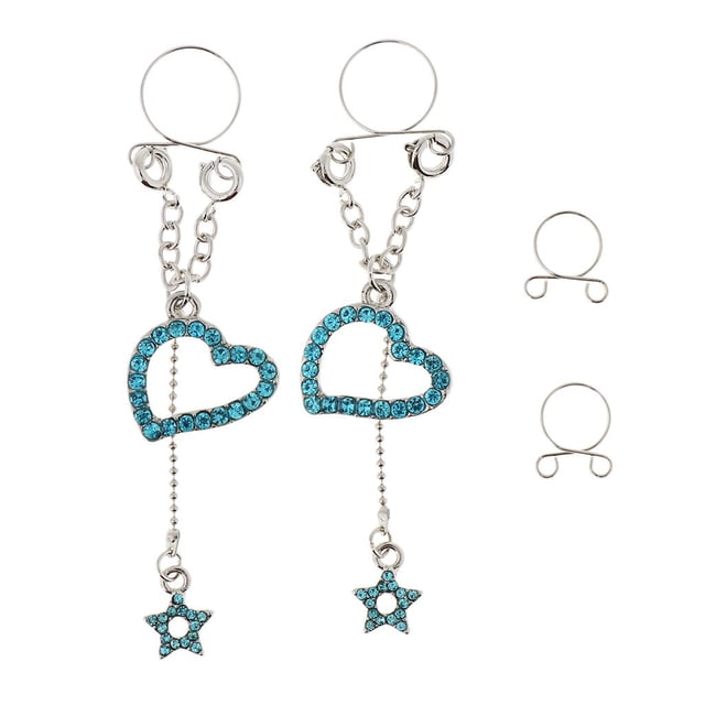 lionlar Dangle Non Clip on Body Jewelry , Blue Heart