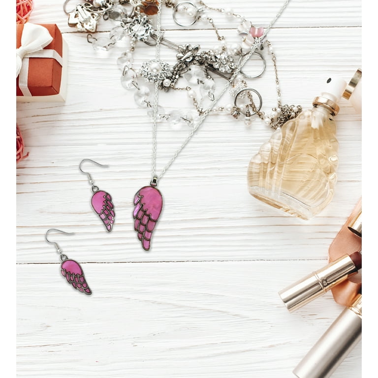 Aqua 79 Pink Mop Wing Necklace Earrings Jewelry Set Silver