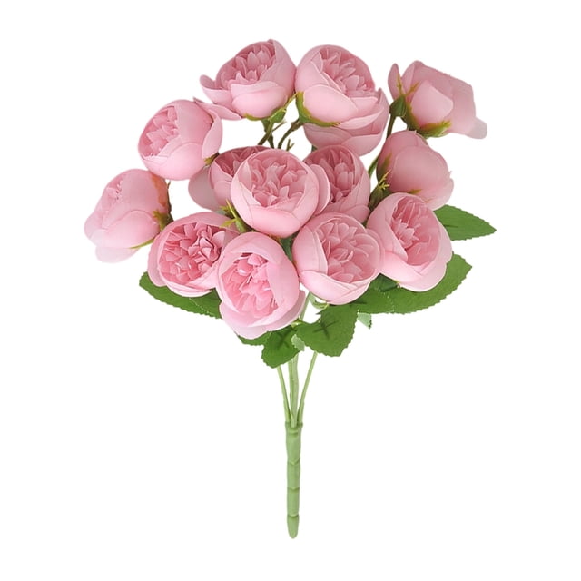 Ramo de Simulación de Flores Artificiales de Peonías con 15 Rosas de Té, Ramo de Celebración de Boda de Peonías Falsas
