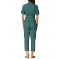 thumbnail image 3 of INSPIRE CHIC Women's Jumpsuit Short Sleeve Collared Button Down Tie Waist Cotton Cargo Jumpsuit L Blue Green, 3 of 5