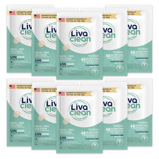 Parches para granos faciales LivaClean (480 unidades, paquete de 10): parche hidrocoloide de 8 mm, 10 mm y 12 mm. Parches para el acne, parches para