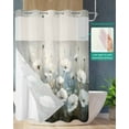 thumbnail image 2 of No Hook Shower Curtains with Snap in Liner, Spring White Floral Fabric Shower Curtain, Abstract Oil Painting Botanical Plant Double Layers & See-Through Top Window Bathroom Curtains 48''x72'', 2 of 6